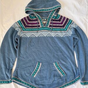 Alpaca wool sweater Cozy Blue Hooded Sweatshirt with Aztec Pattern